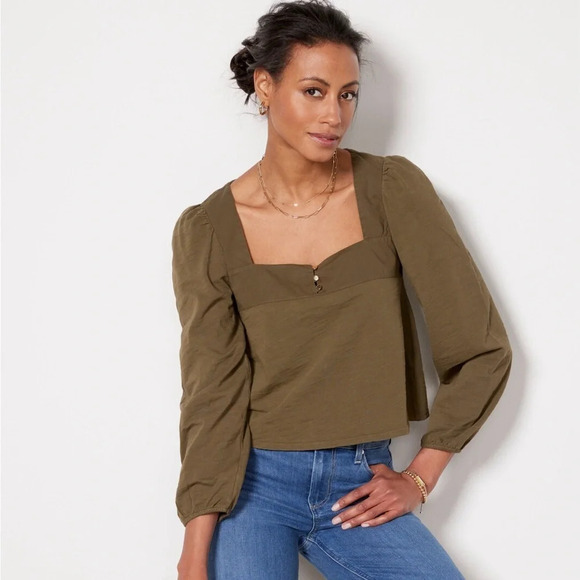 NWOT Nation LTD Pascale Square Neck Top Lagoon Green Bohemian Casual Small - Picture 1 of 11